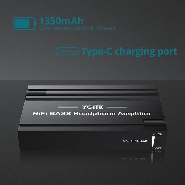 Alt view image 7 of 7 - Headphone Amplifier with Bass Knob HiFi Amp 16-600 Gain Switch Drive wired headphones for desktop, gaming and music use with 3.5mm devices, USB-C charging and aluminum housing