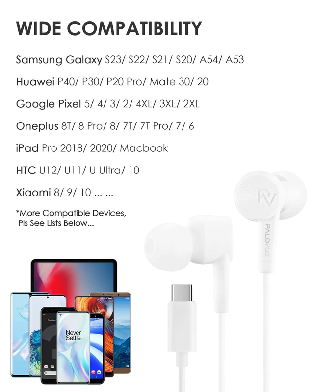 Alt view image 5 of 5 - USB Type C Headphones in Ear Earphones Earbuds for iPhone 17 Sound & Noise Isolation with Mic and Vulume Control for Galaxy S26/S25/S24/S23/Galaxy Note 10, iPhone 16/15, White