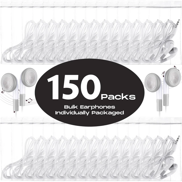 Alt view image 2 of 7 - 150 Packs Earbuds Bulk Earphones 3.5 mm Headphones Wired Ear,White In Ear Earphones for Office School Travel, Bulk Headphones Teacher Student Classroom, Disposable Wired Earbuds Backup