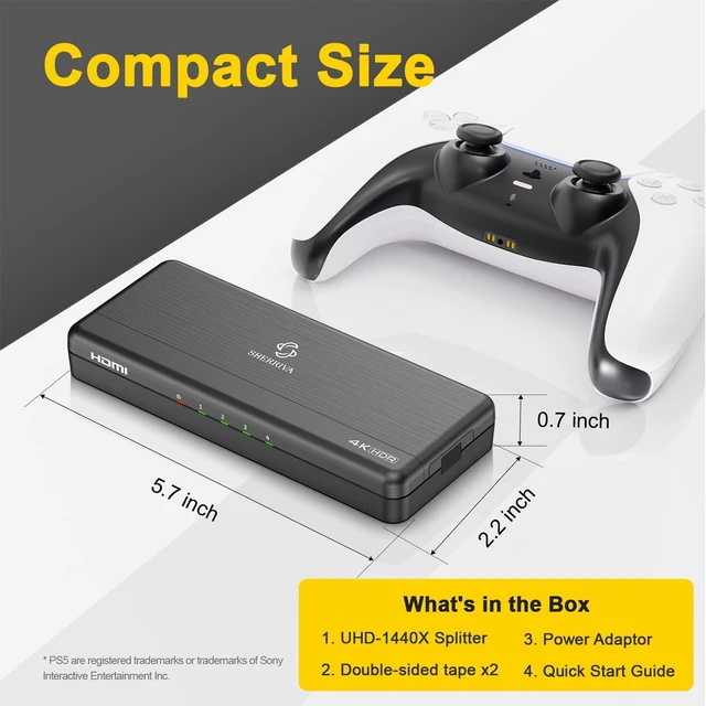 Alt view image 7 of 7 - 4K HDMI Splitter 1 in 4 Out (Mirror Only) HDMI 2.0 4K@60Hz, 1080p@240Hz Auto Downscaling, EDID, 18Gbps, HDCP 2.2, Smart Power Detection, Duplicate 1 Source to 4 Displays for TV, Monitor, Projector