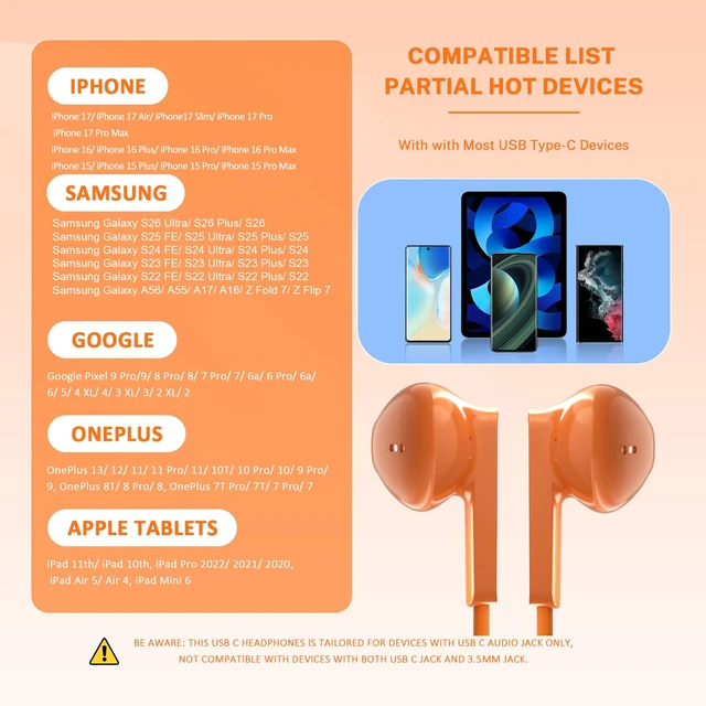 Alt view image 7 of 7 - USB C Headphones for iPhone 17 16 15, Wired Earbuds USB C for Samsung S25 S26 Ultra A16 5G USBC Wired Headphones, USB Type C Headphone with Mic Corded Earphones Ear Buds for iPhone 15 16 17 Pro Max