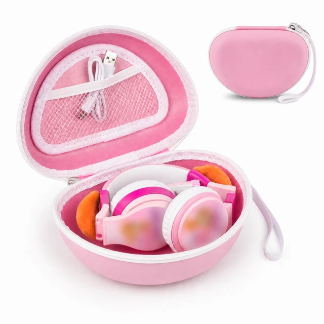 Main image of Kids Headphone Case for eKids, for Beats Solo4 Headphones, LightPink Hard Shell Case with Mesh Cable Pocket for Kids Headsets, Organized Storage for Home and travel, Box Only