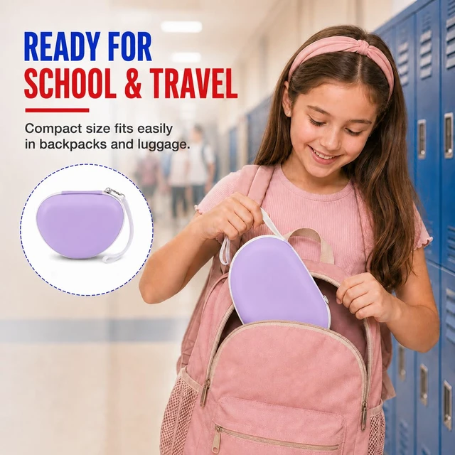 Alt view image 7 of 7 - Kids Headphone Case for eKids, for Beats Solo4 Headphones, Purple Hard Shell Case with Mesh Cable Pocket for Kids Headsets, Organized Storage for Home and travel, Box Only