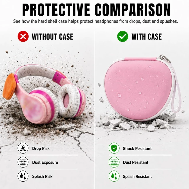 Alt view image 5 of 7 - Kids Headphone Case for eKids, for Beats Solo4 Headphones, LightPink Hard Shell Case with Mesh Cable Pocket for Kids Headsets, Organized Storage for Home and travel, Box Only