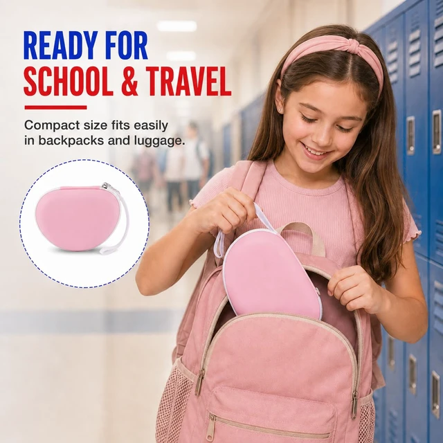 Alt view image 7 of 7 - Kids Headphone Case for eKids, for Beats Solo4 Headphones, LightPink Hard Shell Case with Mesh Cable Pocket for Kids Headsets, Organized Storage for Home and travel, Box Only
