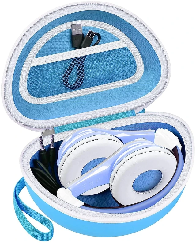 Main image of Kids Headphone Case for eKids, for Beats Solo4 Headphones, LightBlue Hard Shell Case with Mesh Cable Pocket for Kids Headsets, Organized Storage for Home and travel, Box Only