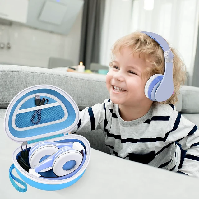 Alt view image 4 of 4 - Kids Headphone Case for eKids, for Beats Solo4 Headphones, LightBlue Hard Shell Case with Mesh Cable Pocket for Kids Headsets, Organized Storage for Home and travel, Box Only