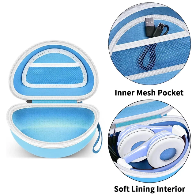 Alt view image 3 of 4 - Kids Headphone Case for eKids, for Beats Solo4 Headphones, LightBlue Hard Shell Case with Mesh Cable Pocket for Kids Headsets, Organized Storage for Home and travel, Box Only