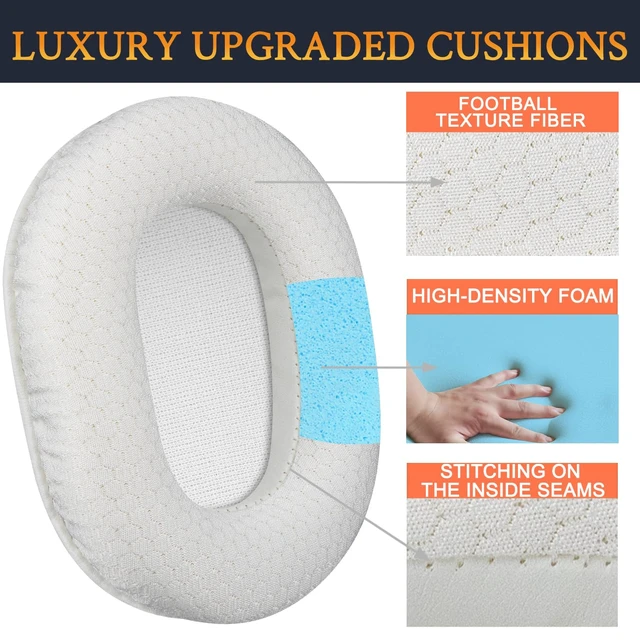 Alt view image 3 of 4 - Mesh Earpads for ATH M50X Headphones - White for Audio Technica M50X/M40X/M30X/M20X/MSR7/SX1 Monitor Headphones