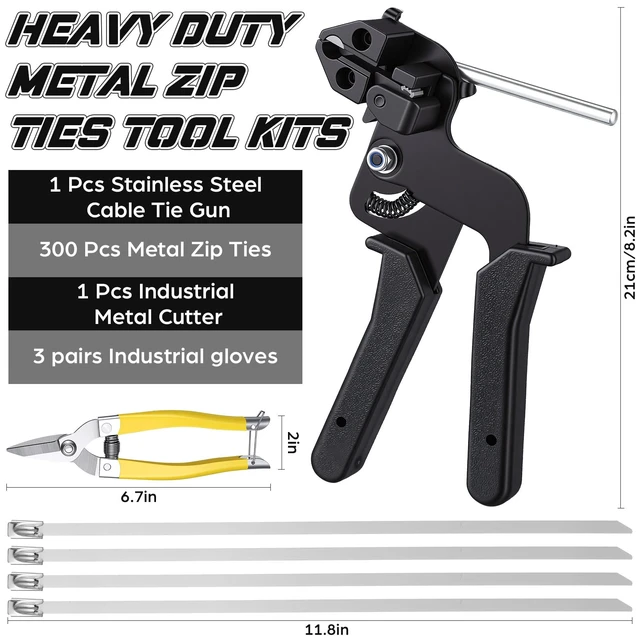 Alt view image 2 of 7 - 305 Pack Stainless Steel Cable Tie Gun Kit, 300 Pcs 11.8 Inch Metal Zip Ties, with Adjustable Fastening and Cutting Tools for Fence, Chain Link Fence, Pipe, Industrial Use