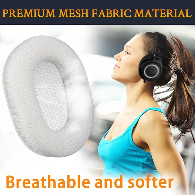 Alt view image 4 of 4 - Mesh Earpads for ATH M50X Headphones - White for Audio Technica M50X/M40X/M30X/M20X/MSR7/SX1 Monitor Headphones