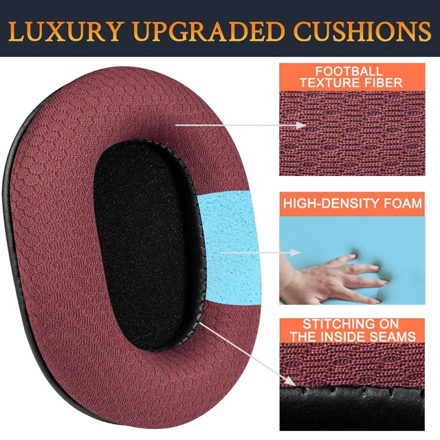 Alt view image 3 of 4 - Mesh Earpads for ATH M50X Headphones - Burgundy for Audio Technica M50X/M40X/M30X/M20X/MSR7/SX1 Monitor Headphones