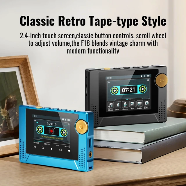 Alt view image 2 of 6 - 64GB 80s Retro MP3 Player with HD Speaker,MP3 Cassette Nostalgia Player,Dynamic Retro UI,Tape Drive Shape,Portable Bluetooth MP3 Music Player 50 Hours Long Battery Life, 2.4" Touchscreen (Blue)
