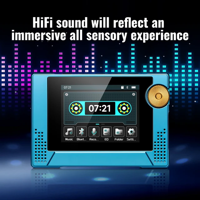Alt view image 3 of 6 - 64GB 80s Retro MP3 Player with HD Speaker,MP3 Cassette Nostalgia Player,Dynamic Retro UI,Tape Drive Shape,Portable Bluetooth MP3 Music Player 50 Hours Long Battery Life, 2.4" Touchscreen (Blue)