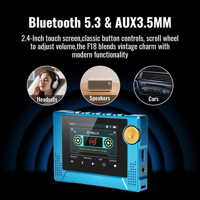 Alt view image 4 of 6 - 64GB 80s Retro MP3 Player with HD Speaker,MP3 Cassette Nostalgia Player,Dynamic Retro UI,Tape Drive Shape,Portable Bluetooth MP3 Music Player 50 Hours Long Battery Life, 2.4" Touchscreen (Blue)
