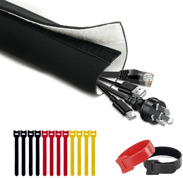 Main image of Cable Management Sleeve, 6.6ft (80 inch) - 1.5 inch Hook-and-Loop Cuttable Neoprene, Split Reversible Sleeve for TV, USB, PC and Ethernet Cables, Protect Pets Kids