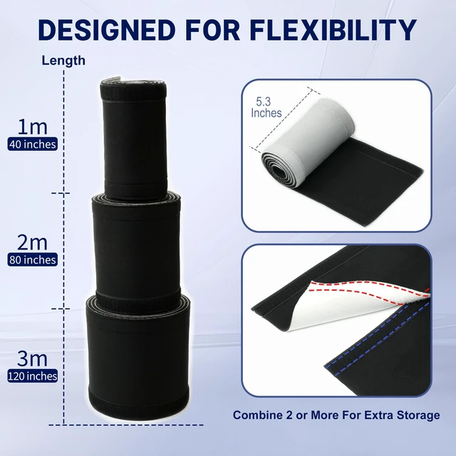 Alt view image 4 of 7 - Cable Management Sleeve, 6.6ft (80 inch) - 1.5 inch Hook-and-Loop Cuttable Neoprene, Split Reversible Sleeve for TV, USB, PC and Ethernet Cables, Protect Pets Kids