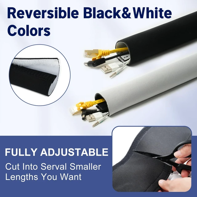 Alt view image 5 of 7 - Cable Management Sleeve, 6.6ft (80 inch) - 1.5 inch Hook-and-Loop Cuttable Neoprene, Split Reversible Sleeve for TV, USB, PC and Ethernet Cables, Protect Pets Kids