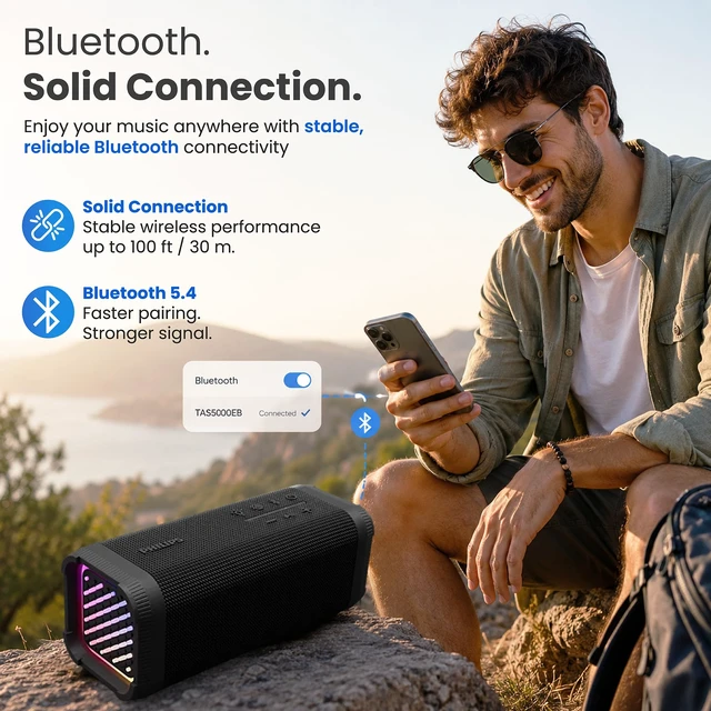 Alt view image 3 of 7 - Portable Bluetooth Speaker, 70W Powerful Sound with Bass+ Tech, 24H Playtime, Replaceable Battery with Power Bank, IP67 Waterproof & Dustproof, RGB Party Lights, Auracast & TWS Stereo Pairing