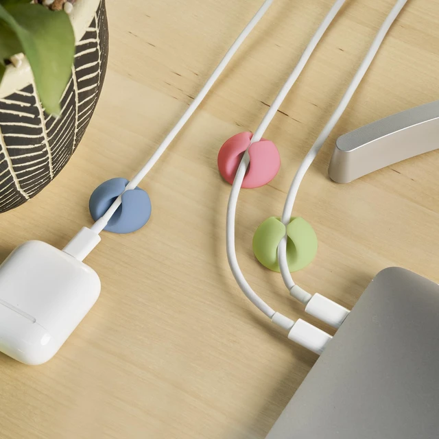 Alt view image 2 of 7 - Cable Clips - (Assorted 28-Pack) Macaron Desk and Nightstand Cable Holder for Phone and Bedside Table Cord Organizer