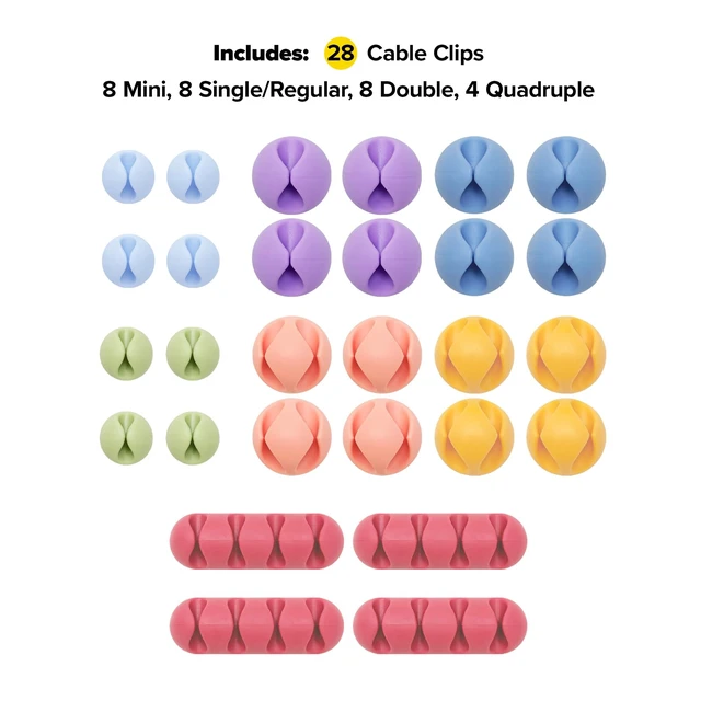 Alt view image 3 of 7 - Cable Clips - (Assorted 28-Pack) Macaron Desk and Nightstand Cable Holder for Phone and Bedside Table Cord Organizer