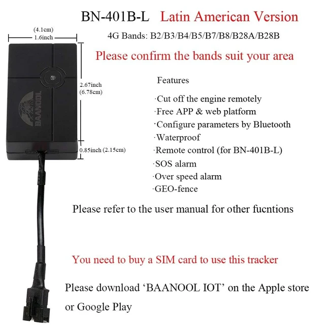 Alt view image 2 of 6 - 4G GPS Tracker for Vehicles BN-401B-L No Subscription Free APP & Platform Car Motorcycle Hidden Tracker Device Latin American Verison (BN-401B-L 4G)