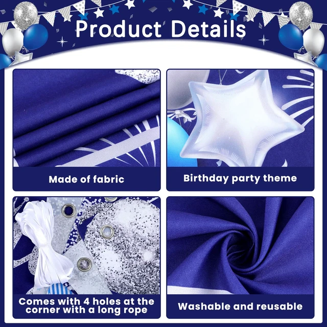 Alt view image 3 of 7 - Personalized Birthday Banner Happy Birthday Party Decor Custom DIY Silver and Blue Birthday Party Backdrop with Name Alphabet Letter Sticker Happy Birthday Sign Party Supplies for Men Women