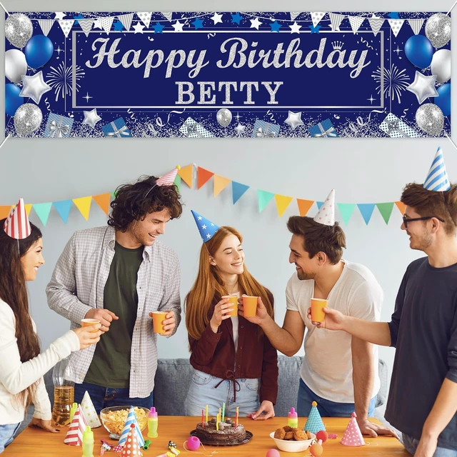 Alt view image 5 of 7 - Personalized Birthday Banner Happy Birthday Party Decor Custom DIY Silver and Blue Birthday Party Backdrop with Name Alphabet Letter Sticker Happy Birthday Sign Party Supplies for Men Women