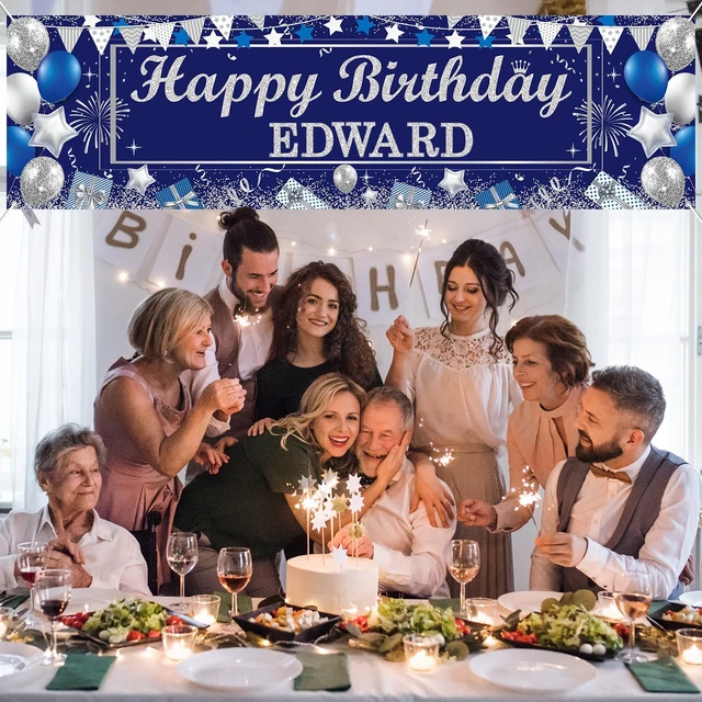 Alt view image 4 of 7 - Personalized Birthday Banner Happy Birthday Party Decor Custom DIY Silver and Blue Birthday Party Backdrop with Name Alphabet Letter Sticker Happy Birthday Sign Party Supplies for Men Women
