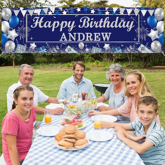 Alt view image 6 of 7 - Personalized Birthday Banner Happy Birthday Party Decor Custom DIY Silver and Blue Birthday Party Backdrop with Name Alphabet Letter Sticker Happy Birthday Sign Party Supplies for Men Women
