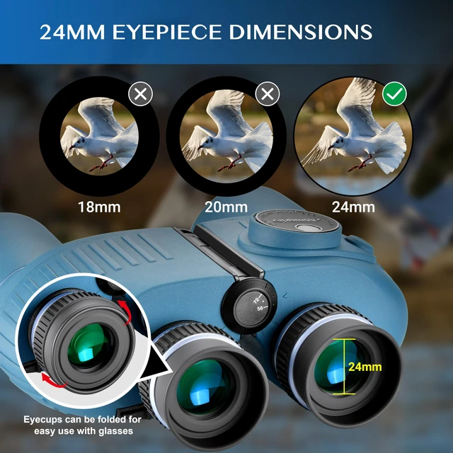 Alt view image 7 of 7 - 10x50 Marine Binoculars, Waterproof Binoculars for Adults High Powered Binoculars for Bird Watching, Boating, Hunting, Travel & Stargazing with Compass, Rangefinder, BAK4 Prism