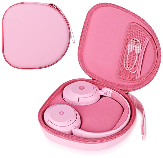 Main image of Hard Headphone Case for ICLEVER BTH 20, with Mesh Pocket & Handle Strap Portable Carrying Storage Case for Foldable Headphones,Travel & Home Use, Pink