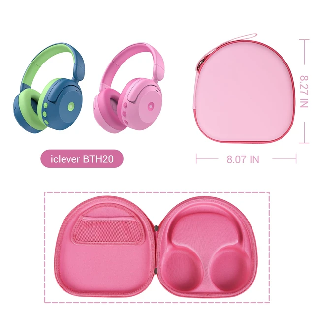 Alt view image 2 of 7 - Hard Headphone Case for ICLEVER BTH 20, with Mesh Pocket & Handle Strap Portable Carrying Storage Case for Foldable Headphones,Travel & Home Use, Pink