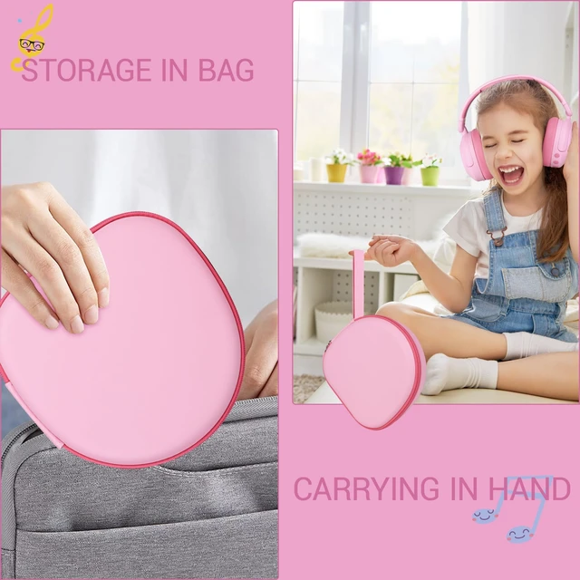 Alt view image 5 of 7 - Hard Headphone Case for ICLEVER BTH 20, with Mesh Pocket & Handle Strap Portable Carrying Storage Case for Foldable Headphones,Travel & Home Use, Pink