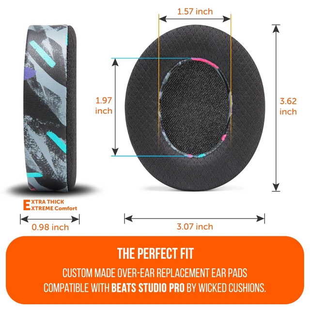 Alt view image 5 of 7 - Freeze Studio Pro - Cooling Gel Ear Pads for Beats Studio Pro Made by Wicked Cushions Does Not Fit Any Other Beats Headphones. Enhanced Foam & Stronger Adhesive 90's Black