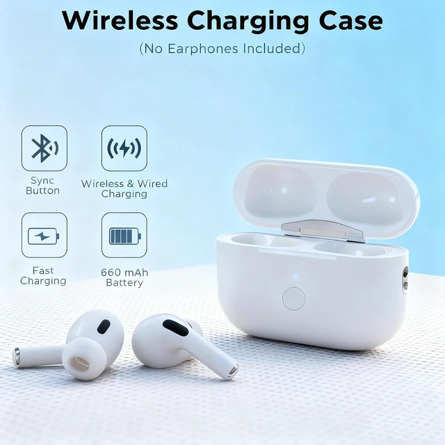 Alt view image 2 of 6 - Replacement Charging Case for AirPods pro 2nd & 1st Gen, Not USB C L Charging Port, Compatible for AirPod pro 2 & 1 Gen Charging Cases,Blue-Tooth Pairing Sync Button, No Earbuds, Not USB c