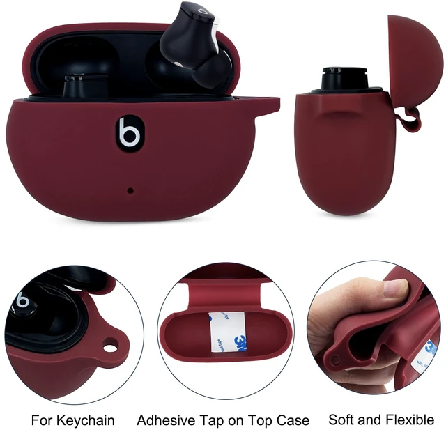Alt view image 4 of 7 - Case Compatible with Beats Studio Buds (2021) / Beats Studio Buds + (2023) Silicone Protective Case for Beats Wireless Earbuds with Keychain (Burgundy)