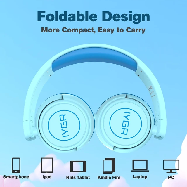 Alt view image 5 of 7 - K6C Kids Headphones with USB-C, for Toddler & Kids Ages 2-12, 85dB Safe Volume Limited, Adjustable Headband & Foldable Wired, On-Ear Headphones for School, Travel, Tablet, iPad