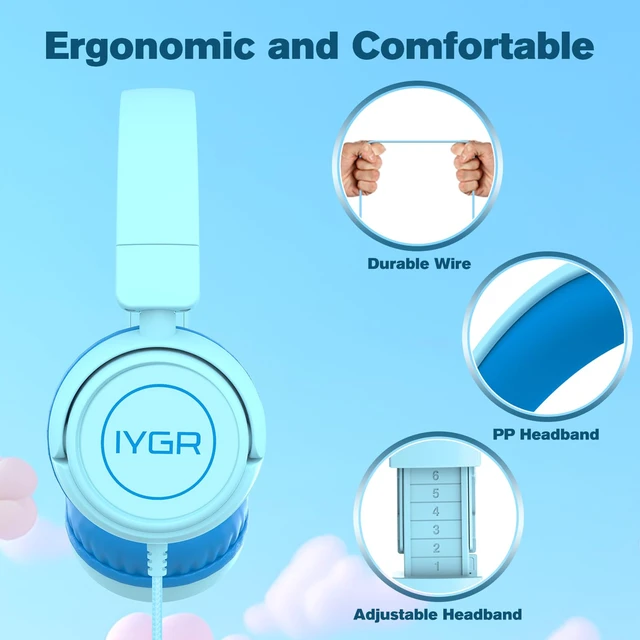 Alt view image 6 of 7 - K6C Kids Headphones with USB-C, for Toddler & Kids Ages 2-12, 85dB Safe Volume Limited, Adjustable Headband & Foldable Wired, On-Ear Headphones for School, Travel, Tablet, iPad