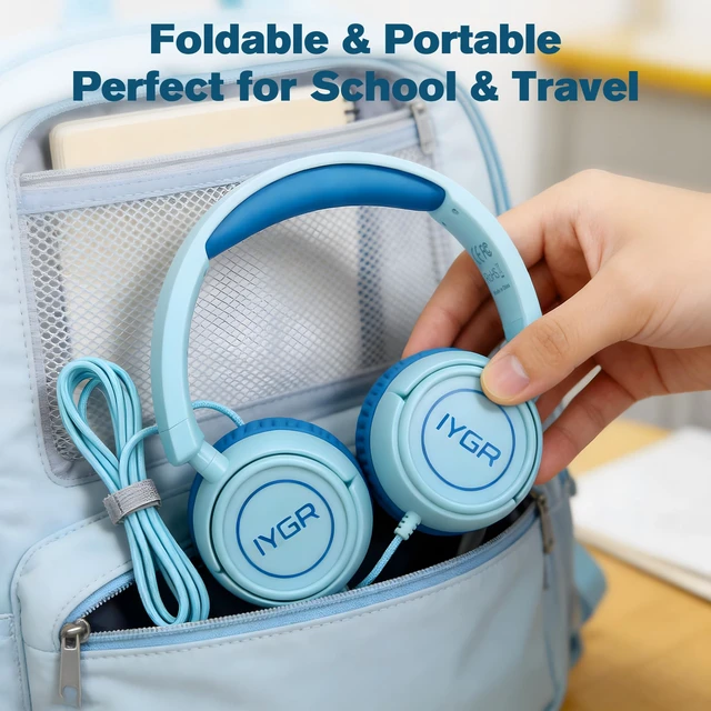 Alt view image 7 of 7 - K6C Kids Headphones with USB-C, for Toddler & Kids Ages 2-12, 85dB Safe Volume Limited, Adjustable Headband & Foldable Wired, On-Ear Headphones for School, Travel, Tablet, iPad