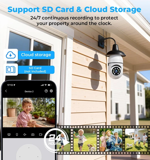 Alt view image 7 of 7 - Light Bulb Security Camera Outdoor, 2K 5GHz & 2.4GHz WiFi Bulb Cameras for Home Security, 360° PTZ Wireless Cam with AI Human Detection, Color Night Vision, 2-Way Talk, Screw-in Light Socket
