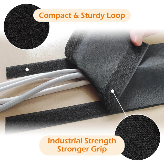 Alt view image 3 of 7 - Floor Cord Cover Set Self-Adhesive Hook-and-Loop Fuzzy Base + Cord Cover for Smooth Surfaces (Tile, Wood Floor, Desk, Wall) Hide Cables & Prevent Tripping (Gray, 20 ft)
