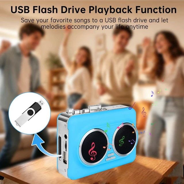 Alt view image 2 of 7 - Convert Cassette Tape to MP3 Save to USB Drive, Dual Stereo Speakers AutoReverse Cassette Walkman, Premium Motor, Stereo Playback, Portable Retro Tape Player, Headphones Included