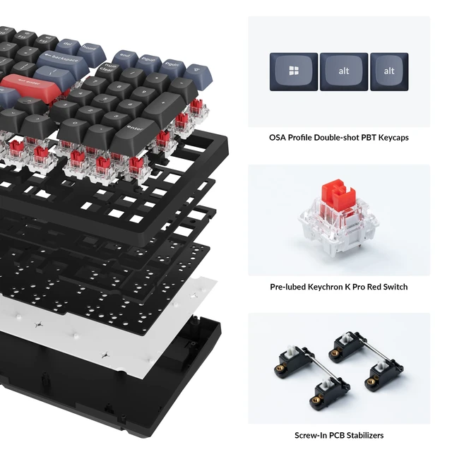 Alt view image 5 of 7 - K4 Pro 96% Custom Wireless Mechanical Keyboard with Hot-Swappable K Pro Red Switch, QMK/VIA Programmable Macro Bluetooth/Wired Keyboard White LED Backlit for Mac Windows Linux - Black