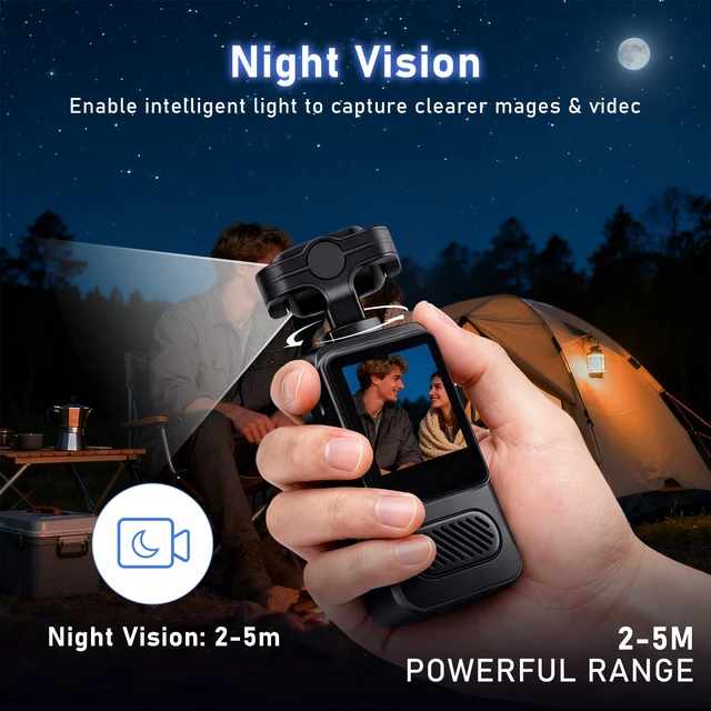 Alt view image 7 of 7 - 2K Body Camera with 180 Rotatable Lens, 1.54 inch Screen Wearable Video Recorder Bundle Includes 64GB TF Card, Card Reader, Lanyard, Motion Detection Loop Recording for Security