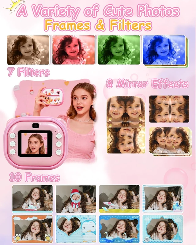 Alt view image 4 of 7 - Kids Camera Instant Print,Instant Camera with Silicone Cover 1080P HD Dual-Lens Selfie Digital Cameras with 4 Rolls Paper & 32GB Card,Christmas Birthday Gifts for Age 3-14