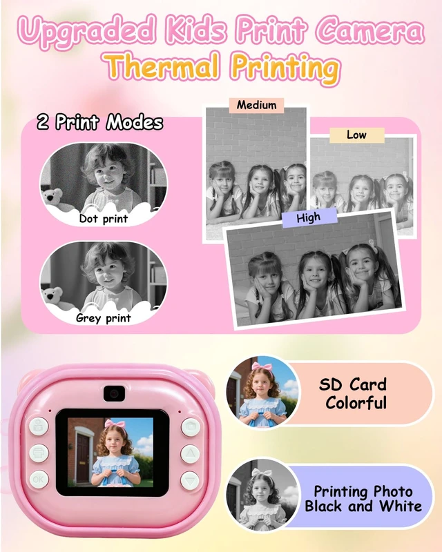 Alt view image 2 of 7 - Kids Camera Instant Print,Instant Camera with Silicone Cover 1080P HD Dual-Lens Selfie Digital Cameras with 4 Rolls Paper & 32GB Card,Christmas Birthday Gifts for Age 3-14