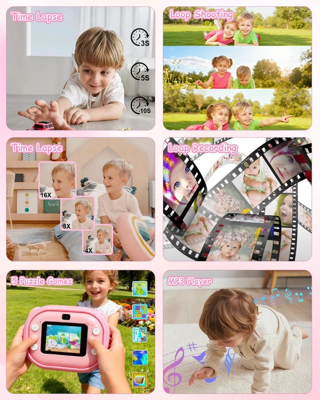 Alt view image 6 of 7 - Kids Camera Instant Print,Instant Camera with Silicone Cover 1080P HD Dual-Lens Selfie Digital Cameras with 4 Rolls Paper & 32GB Card,Christmas Birthday Gifts for Age 3-14