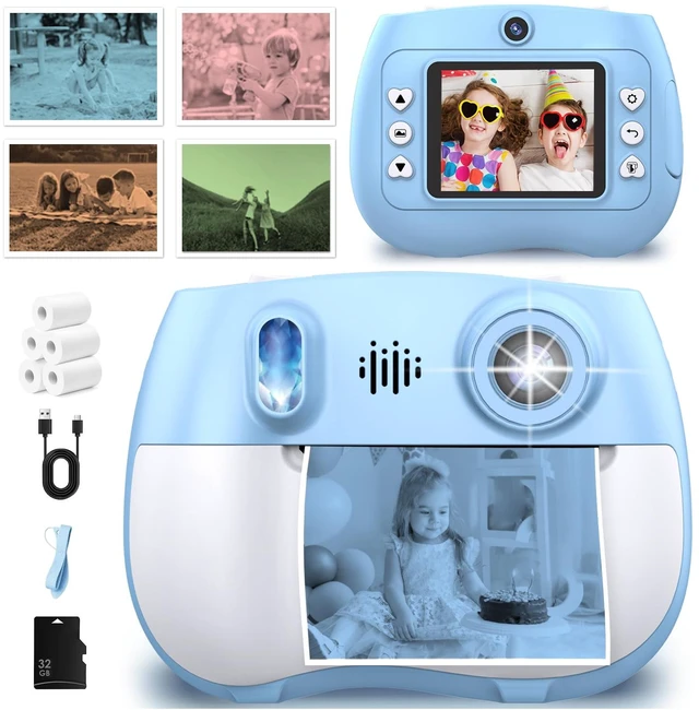 Main image of Kids Camera Instant Print 1080P Front Rear Dual Selfie - Kids Digital Camera with Video Games, 32GB & 5-Color Print Paper/ 250 Photos,Easy to Use & Great Toys Gifts for Boys Girls, Ages 3-12