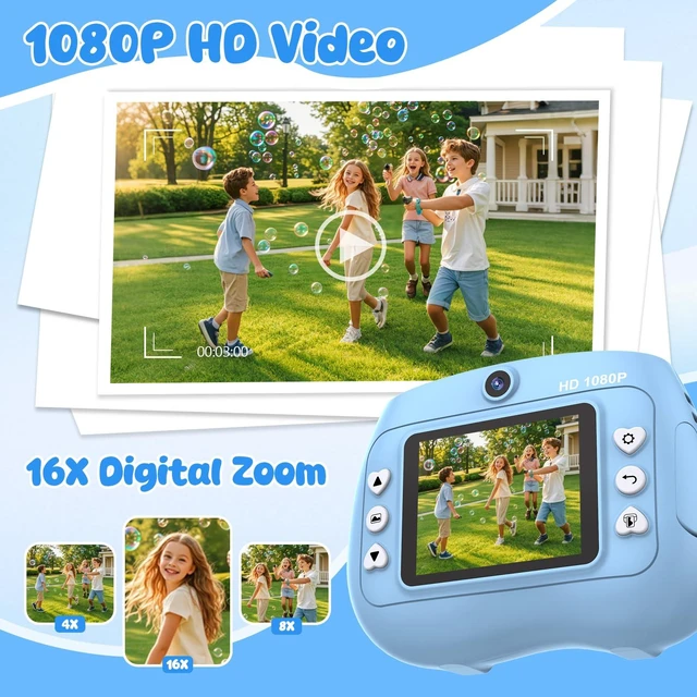 Alt view image 6 of 7 - Kids Camera Instant Print 1080P Front Rear Dual Selfie - Kids Digital Camera with Video Games, 32GB & 5-Color Print Paper/ 250 Photos,Easy to Use & Great Toys Gifts for Boys Girls, Ages 3-12